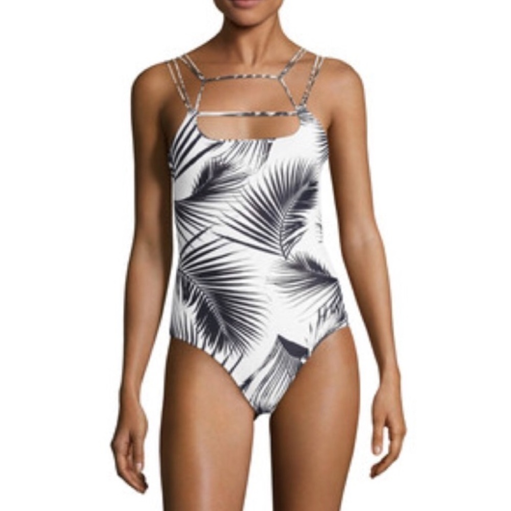 Mikoh Black and White Palm Print One Piece Swimsuit